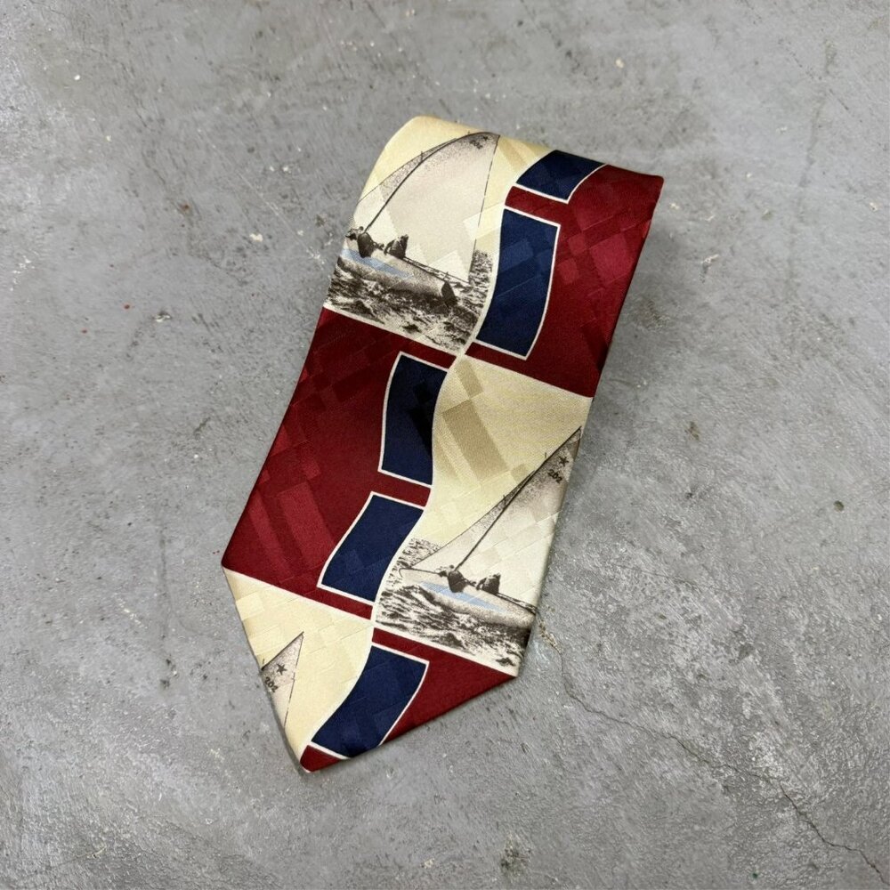Polo Ralph Lauren Tie Sailboat Print 100% Silk Handmade Satin 4" - Picture 2 of 8